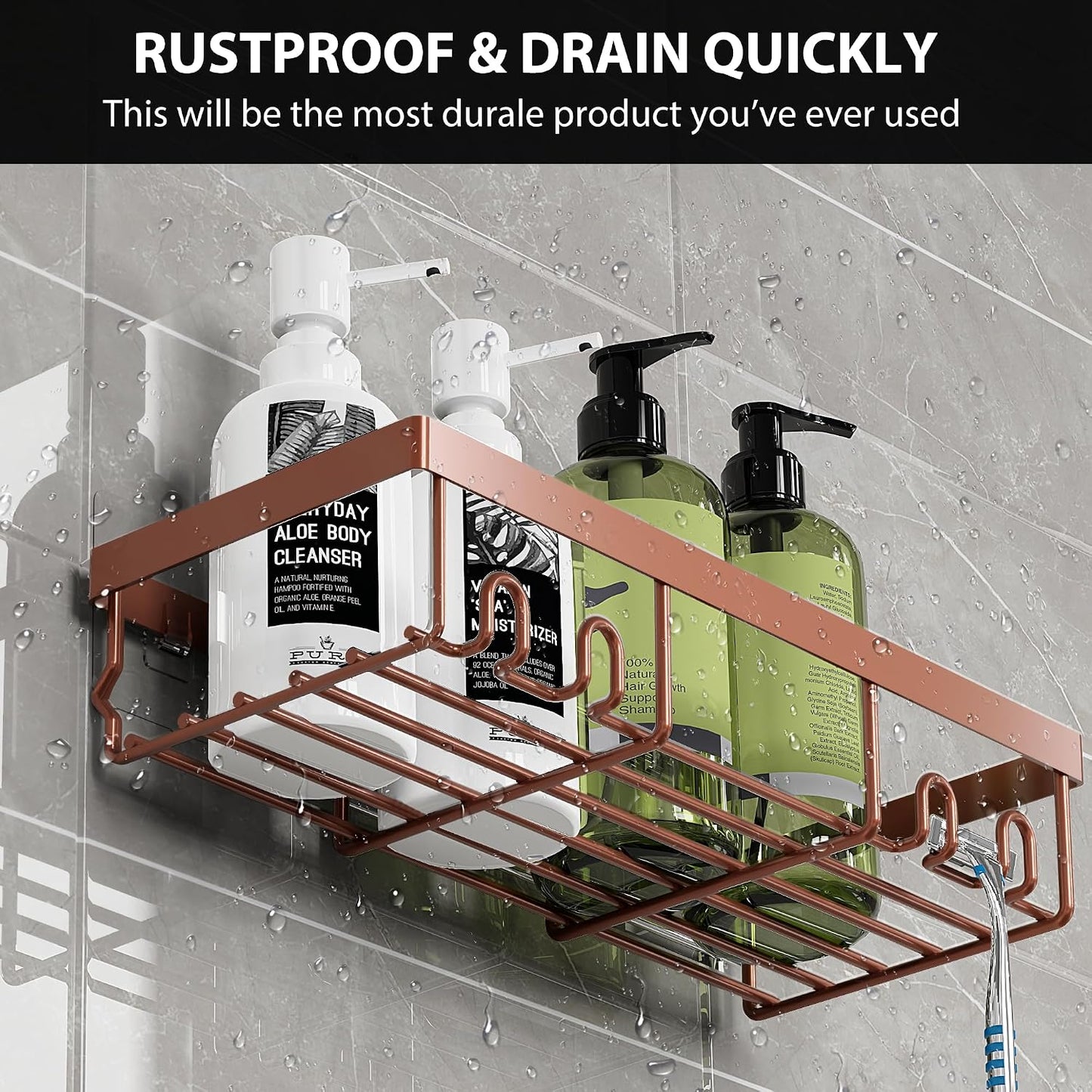 Moforoco Shower Caddy Shelf Organizer Rack, Self Adhesive Black Bathroom Shelves Basket, Home Farmhouse Wall Inside Organization and Storage Decor Rv Accessories, First Camper Apartment Essentials