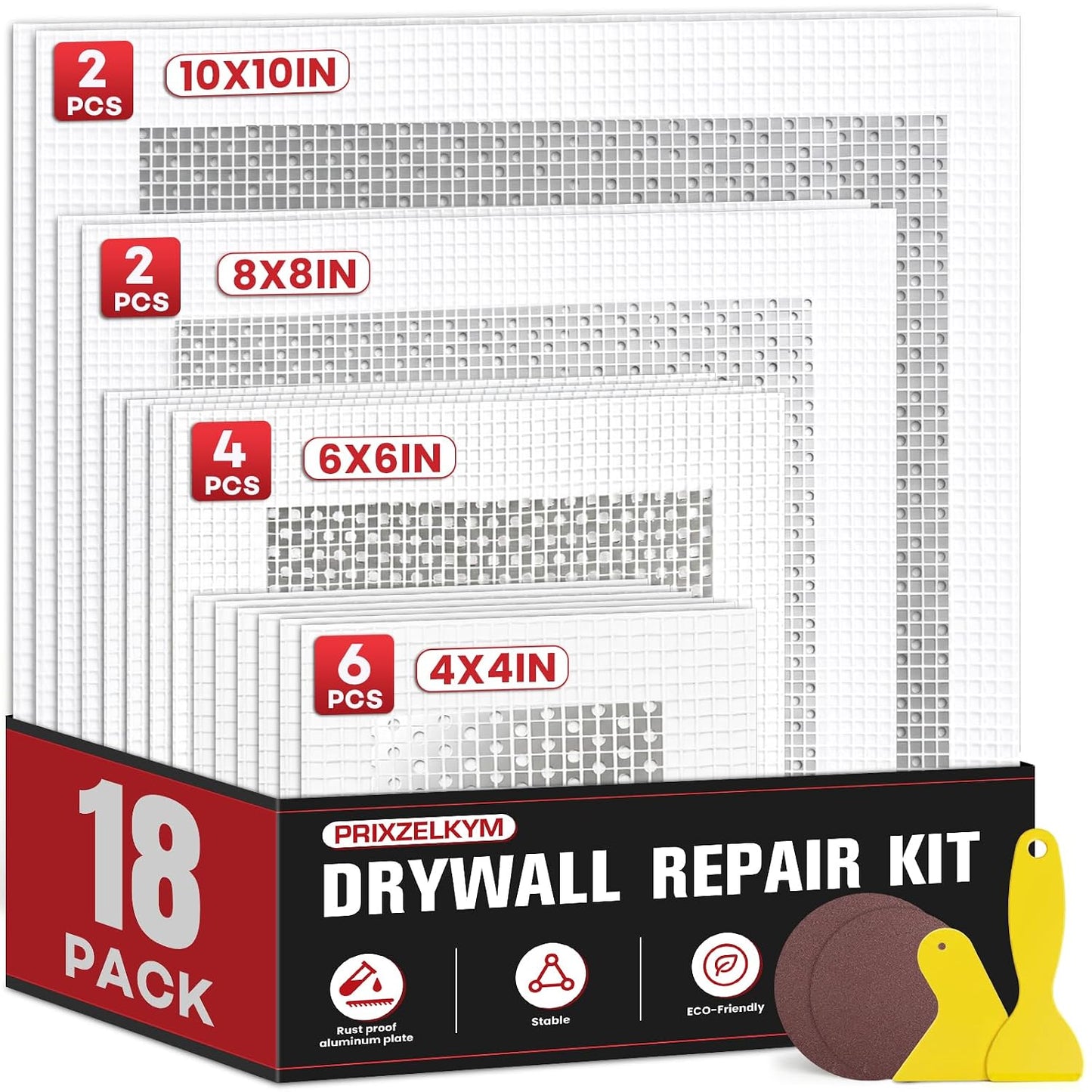 Drywall Repair Kit 30 Pack, 2/4/6/8 inch Drywall Repairs Patch, Dry Wall Patch with Scraper and Sandpaper for Drywall Repair Patch Kit