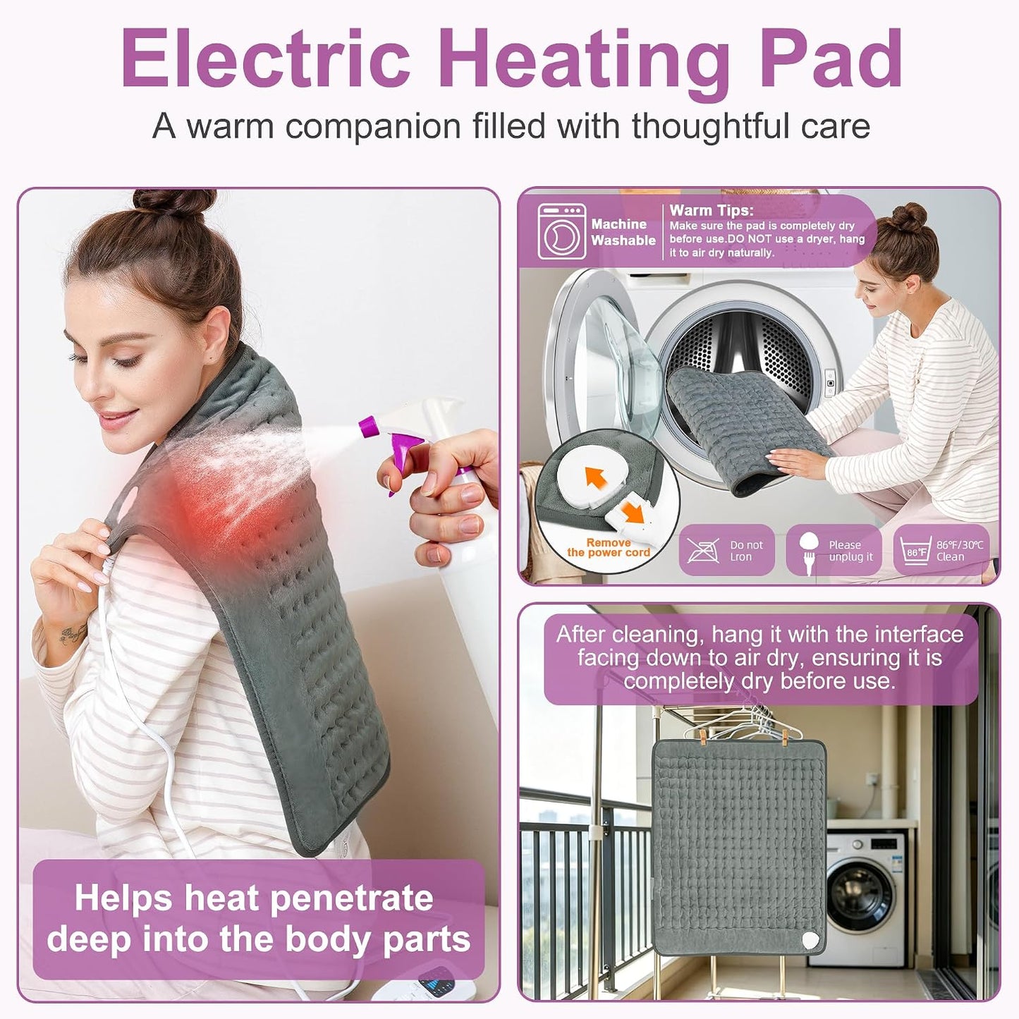 Heating Pad,Heated Blanket,Heating Pad for Back Neck,Grey,24x12 Inch | Electric Heating Pad,Dry/Moist Heat Heating Pads,Heating Pads for Shoulder,Abdomen,Heat Pad for Women Men,Birthday Gift