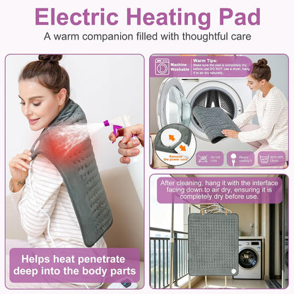 Heating Pad,Heated Blanket,Heating Pad for Back Neck,Grey,24x12 Inch | Electric Heating Pad,Dry/Moist Heat Heating Pads,Heating Pads for Shoulder,Abdomen,Heat Pad for Women Men,Birthday Gift
