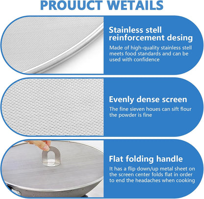 Splatter Screen for Kitchen, Stainless Steel Fine Mesh Splatter Screen for Frying Pan, 10, 11.5, 13 Inch Grease Splatter Guard with Fold Flat Knob