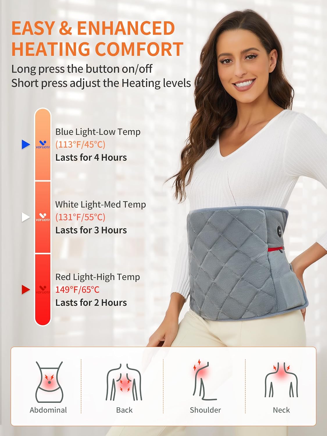 Vofuoti Portable Weighted Cordless Heating Pad with 7.4V 10000mAh Battery | 3 Heat Settings, Outdoor Rechargeable Electric Battery Operated Heated Pad for Back, Abdomen, 12" x 24", Gift for Women Men