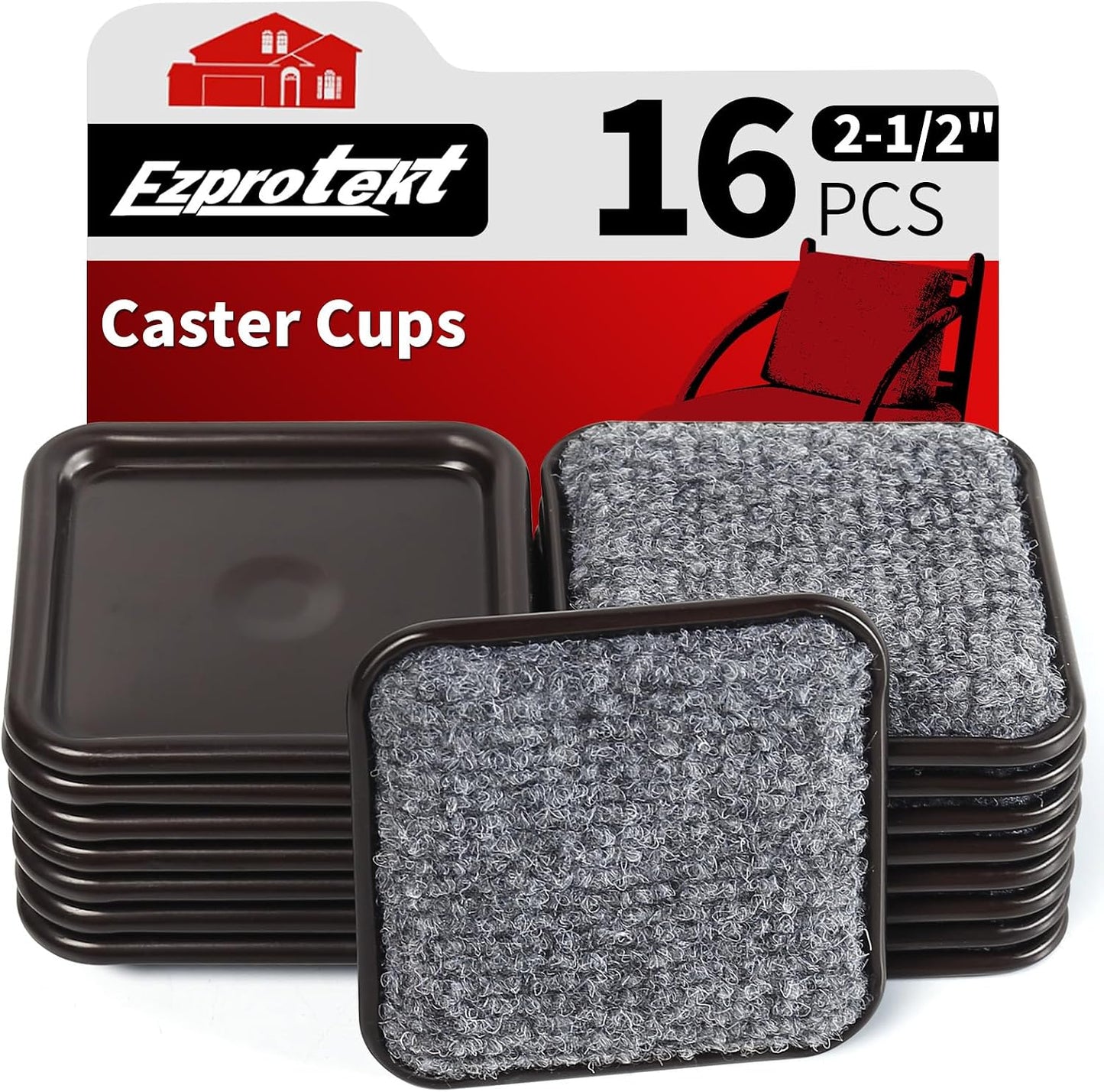 Ezprotekt 1.63" Round Carpet Bottom Furniture Caster Cups, 16 Pcs Reusable Furniture Coasters, Felt Furniture Sliders Pads to Protect Hardwood, Tile or Carpetd Floors from Scratches (Dark Brown)