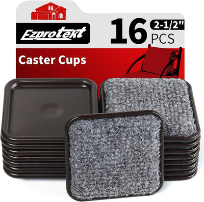Ezprotekt 1.63" Round Carpet Bottom Furniture Caster Cups, 16 Pcs Reusable Furniture Coasters, Felt Furniture Sliders Pads to Protect Hardwood, Tile or Carpetd Floors from Scratches (Dark Brown)