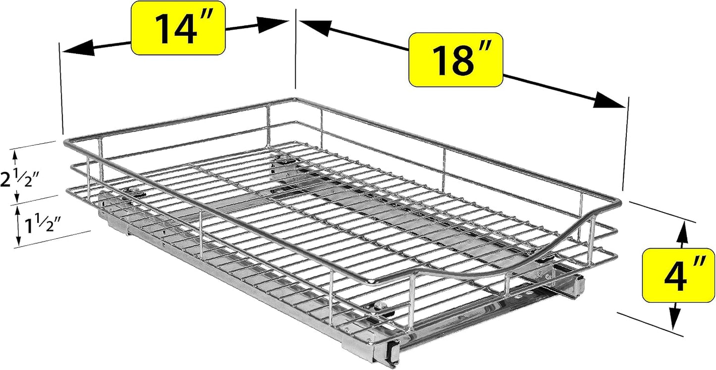 LYNK PROFESSIONAL® Pull Out Cabinet Organizer, Kitchen Slide Out Drawer | 14W x 21D chrome rollout shelf creates easy-access storage for cookware, pantry items and kitchen essentials inside cabinets