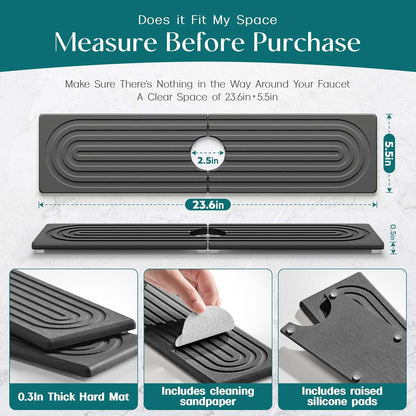 Stone Faucet Mat for Kitchen Sink – Diatomite Drying Stone Mat & Sink Protector, Prevents Moisture – Sink Splash Guard Water-Absorbing Stone Tray for Bathroom Counter (Light Grey, 20" x 3.9")