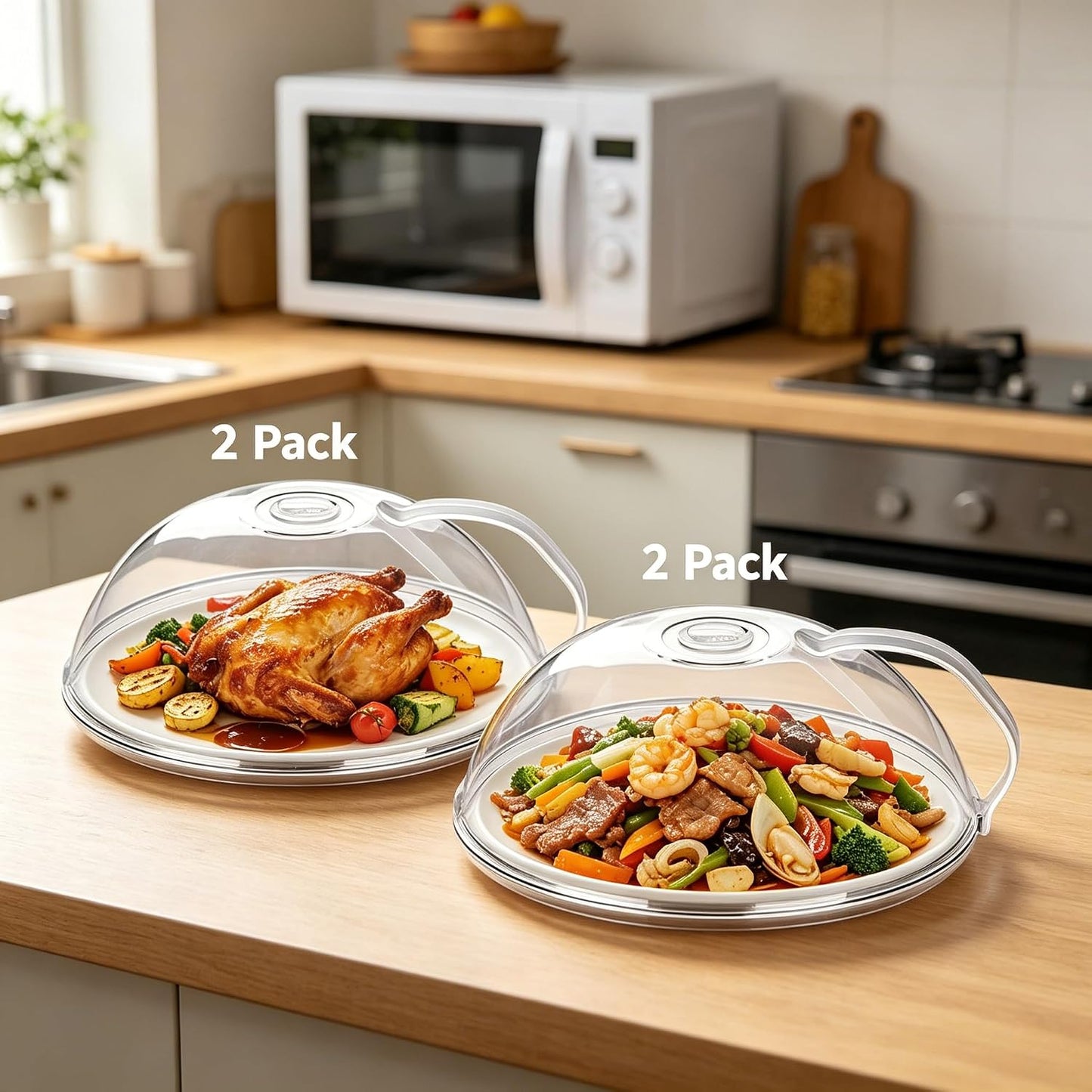 2 Pack Food Grade Microwave Splatter Cover with Handle Steam Vent | Non Toxic Microwave Splatter Covers with Steam Vents, Food Safe Microwave Lid for Kitchen Cooking Heating