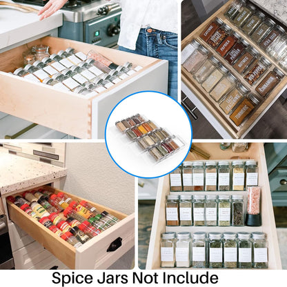 Antimbee Spice Drawer Organizer, 4 Tier- 8 Pack Kitchen Spice Rack Tray for Drawer, Expandable From 13" to 26" Acrylic Seasoning Organizer Rack Holds up 56 Spice Jars (Jars not Include)