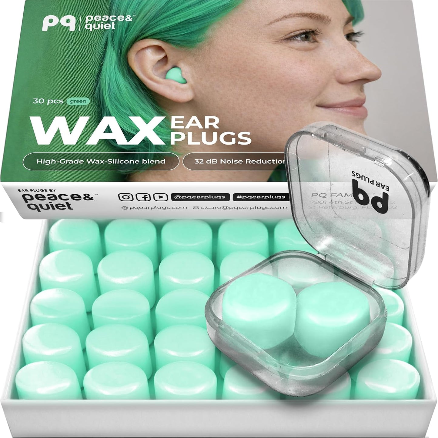 Peace&Quiet PQ Wax Ear Plugs for Sleeping - 30 Silicone Wax Earplugs for Sleeping and Swimming, Gel Ear Plugs for Noise Cancelling, Sound Blocking Level of 32 Db (30 Pillows), Color: White