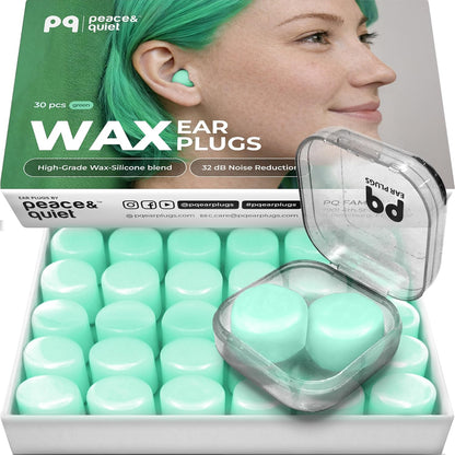 Peace&Quiet PQ Wax Ear Plugs for Sleeping - 30 Silicone Wax Earplugs for Sleeping and Swimming, Gel Ear Plugs for Noise Cancelling, Sound Blocking Level of 32 Db (30 Pillows), Color: White