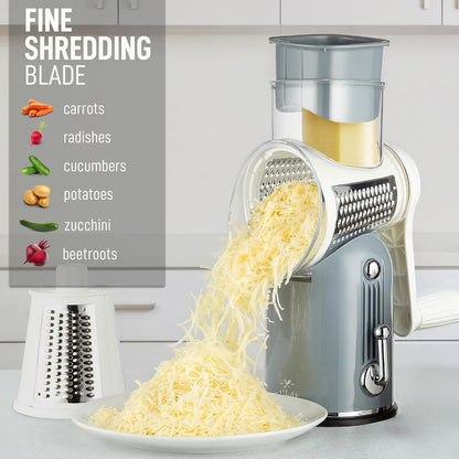 Zulay Kitchen Rotary Cheese Grater 5 Blade Cheese Shredder - Manual Hand Crank Cheese Grater With Reinforced Suction & 5 Interchangeable Drums - Easy to Use, Vegetable Chopper Round Mandoline Slicer - Colors A