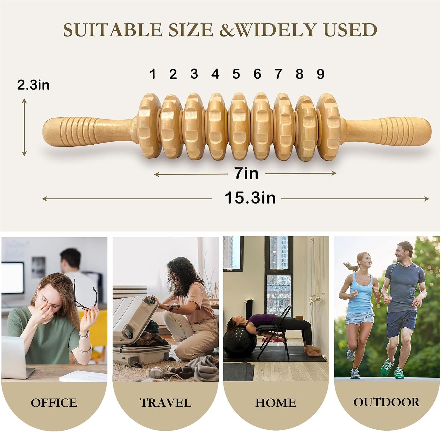 Manual Wood Therapy Massage Stick, Wooden Cellulite Muscle Roller for Legs | Body Sculpting, Lymphatic Drainage Massager, Wooden Massage Tools for Trigger Points Relief, Sore Muscle Recovery