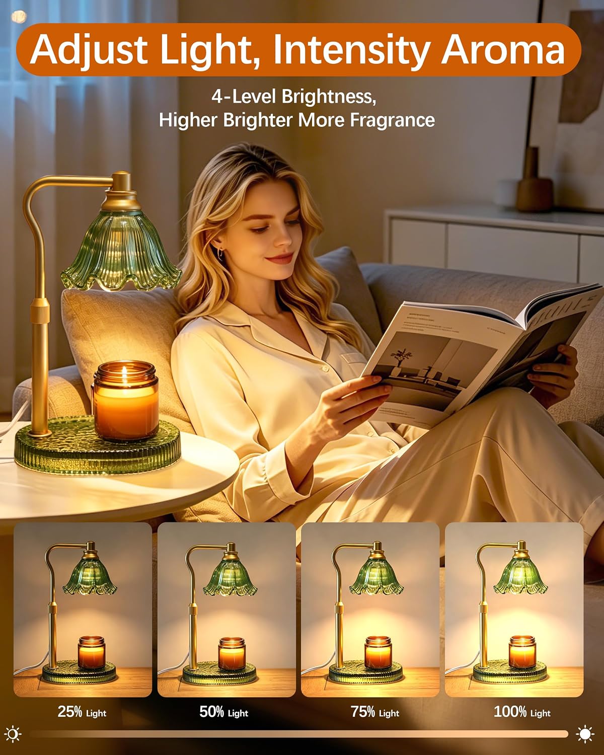 Candle Warmer Lamp with Timer and Dimmer, Adjustable Height Design