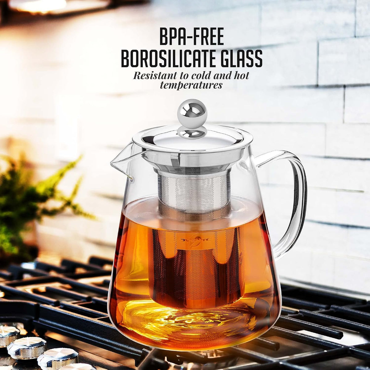 OVENTE Glass Teapot with Removable Stainless Steel Infuser, Clear FGH17T