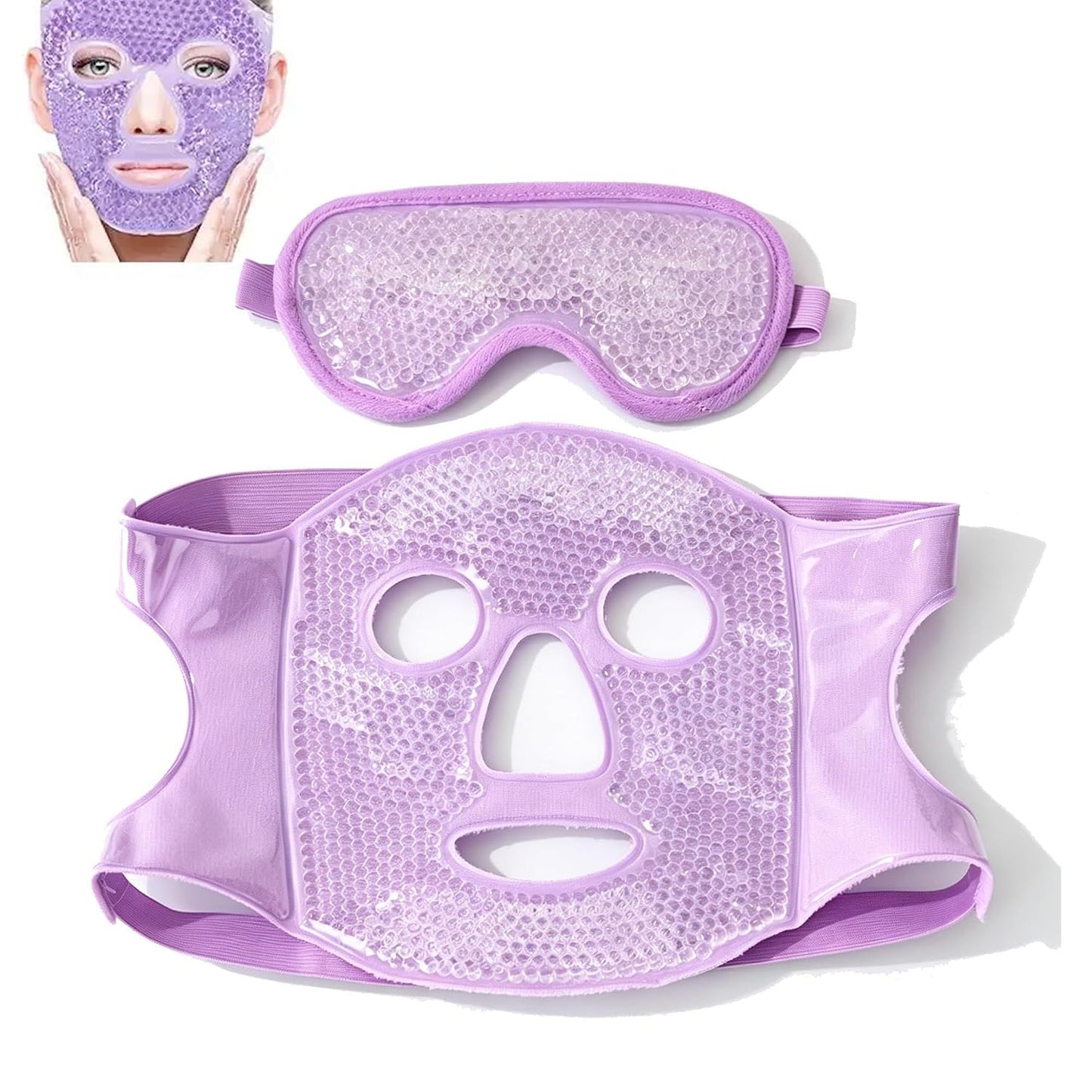Cold and hot gel bead comprehensive facial mask is applicable to ,facial skin pulling, plastic surgery and laser surgery to restore puffiness, swelling, dark eye circles and headache (Purple)