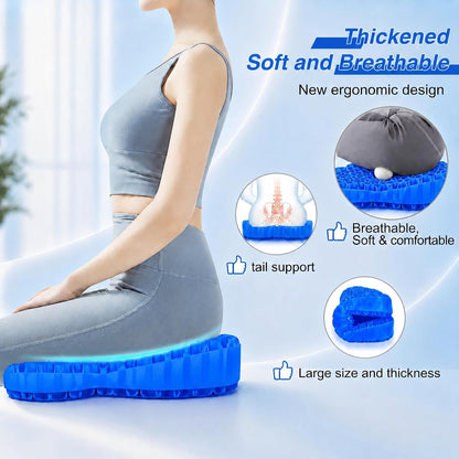 Thicken 19.7in Seat Cushion, Gel Seat Cushion for Long Sitting–Office Chair, Wheelchair, Car Pad, Large Cooling Support Pad for Back Pain, Sciatica, Tailbone Pain Relief