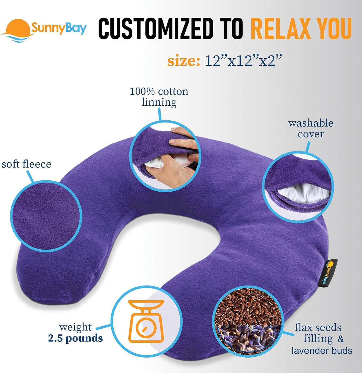 SunnyBay Microwavable Heating Pad, Neck Pillow, Flaxseed Fill, 2.5 lb, Navy