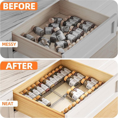 MUDEELA Clear Spice Drawer Organizer, 4 Tier- 2 Set (8 Packs) Spice Rack for Drawer, Expandable From 11" to 22" Kitchen Seasoning Organizers and Storage for Drawer (Jars not included)