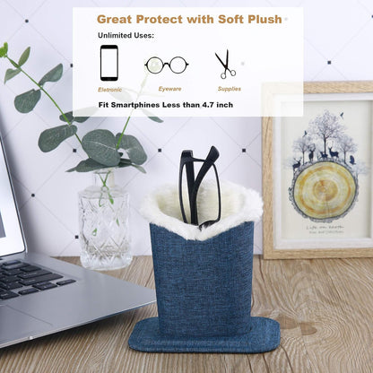 Siveit Plush Lined Eyeglass Holder, PU Leather Eyeglass Case, Anti-Scratch Glasses Storage Organizer for Desk Office Nightstand,2 Packs (Black, Navy)
