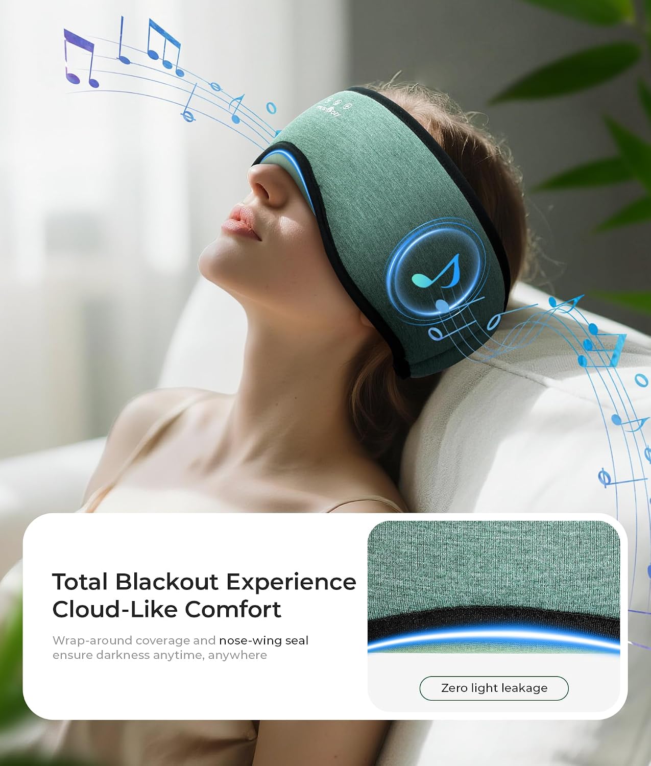 MUSICOZY Sleep Mask with Bluetooth Headphones Eyemask for Side Slippers | Bamboo Cotton Sleeping Headphone,Wireless Earphones with HD Stereo Speakers Blackout Eye Masks Earbuds for Men and Women