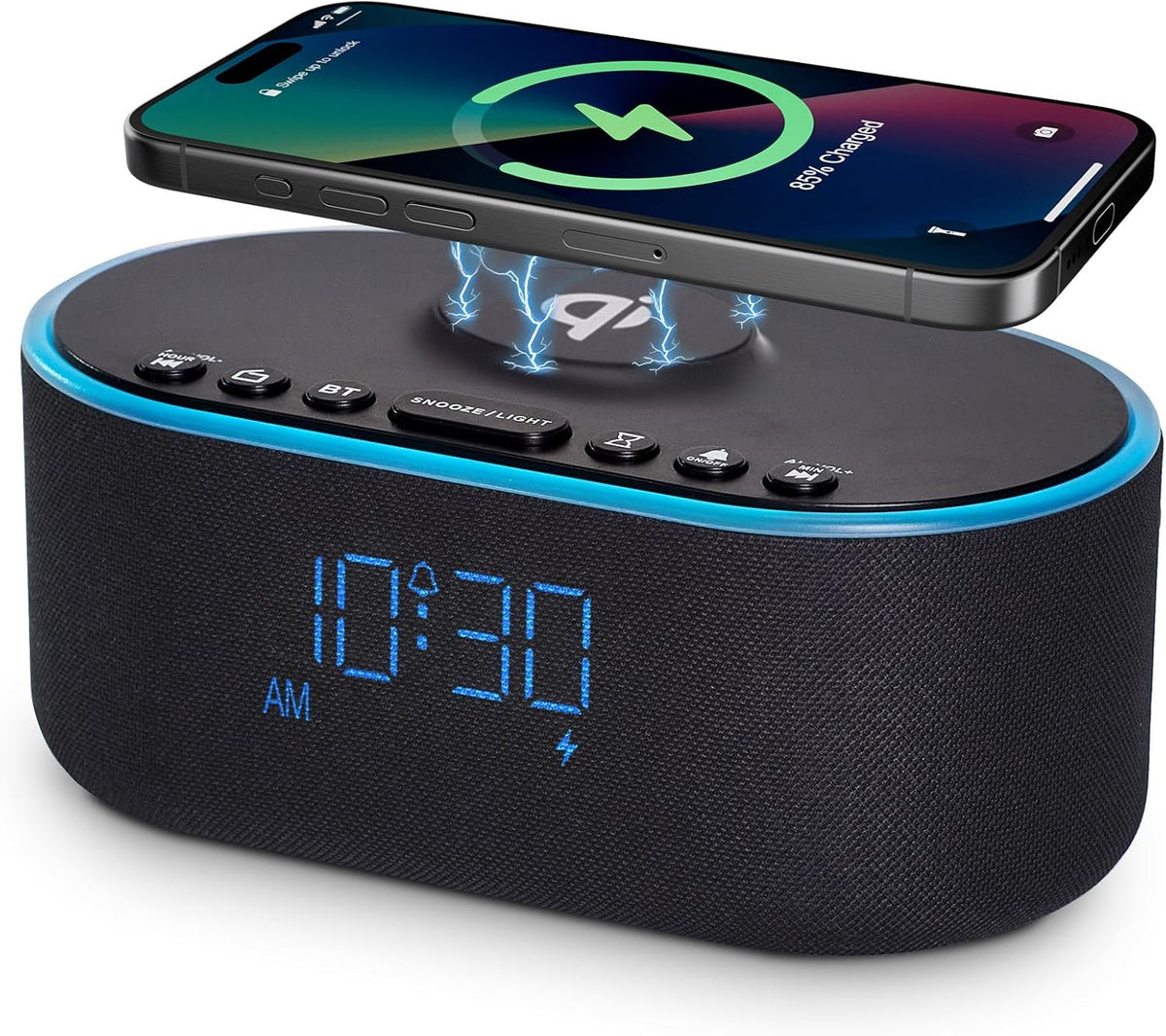 Odokee Qi Certified Wireless Charging Alarm Clock Radio for Bedroom