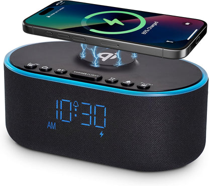 Odokee Qi Certified Wireless Charging Alarm Clock Radio for Bedroom