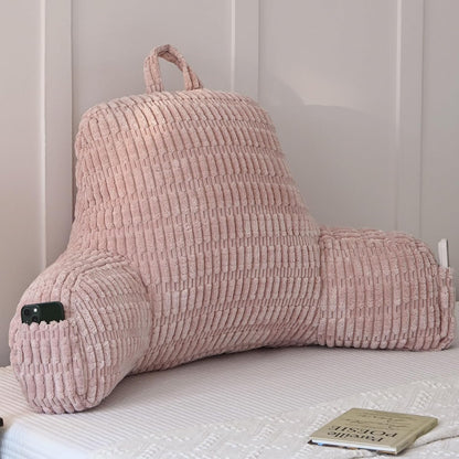 Faux Fur Reading Pillow for Sitting in Bed, Large Backrest Bed Pillow with Arms, Back Support Pillow for Lounging Bedrest, Beige