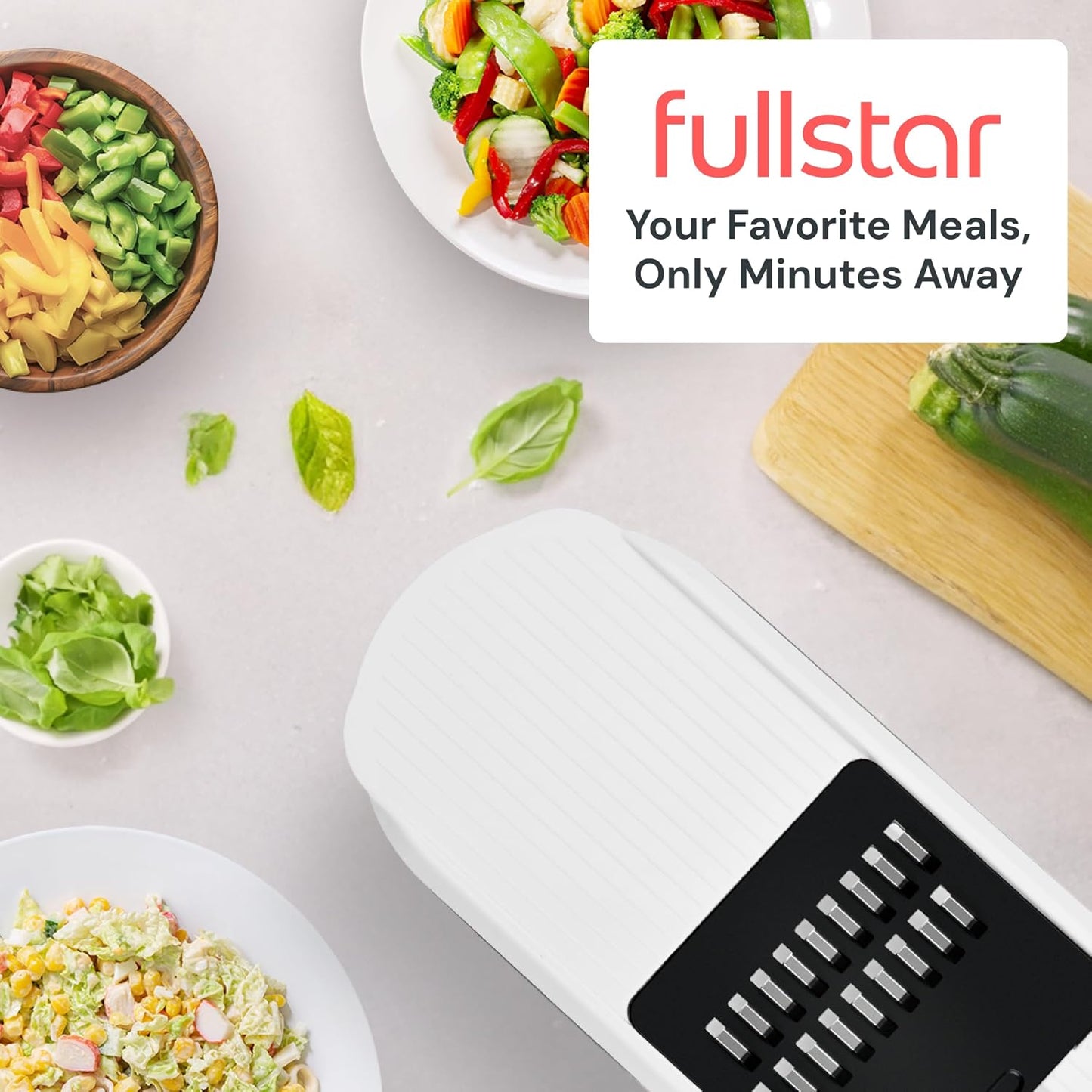 Fullstar Pro Core Vegetable Chopper & Mandoline Slicer, Meal Prep Essential | 6 in 1 Veggie Slicer, Onion & Fruit Slicer with Julienne, Grater & Dicer Stainless Steel Blades + Container (White)