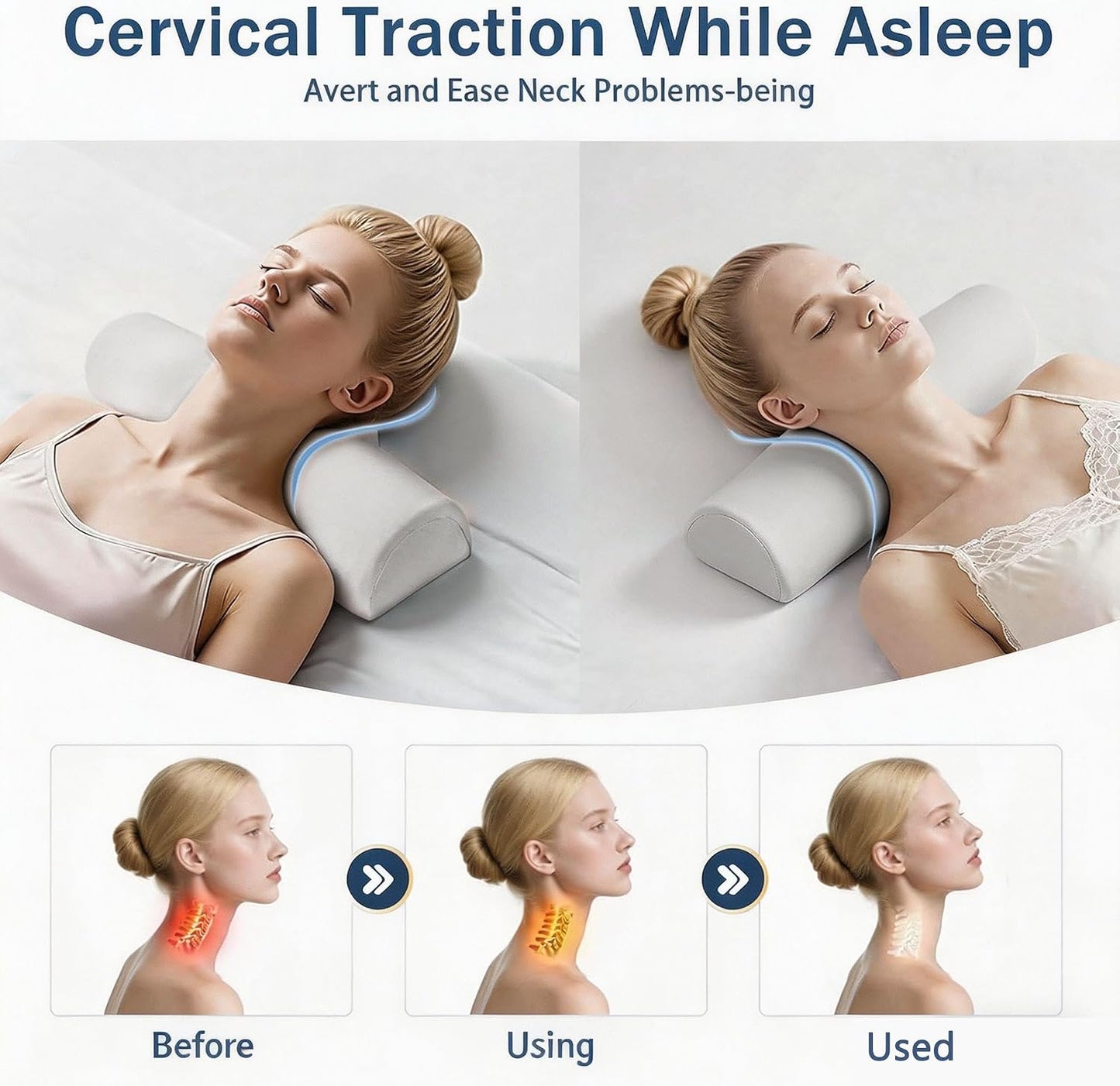 Cervical Neck Pillows, Neck Roll Pillow for Neck Pain Relief, Sleeping Decompression Devices Support and Shoulder Relaxer, High-Density Memory Foam, Neck Bolster (Gray)