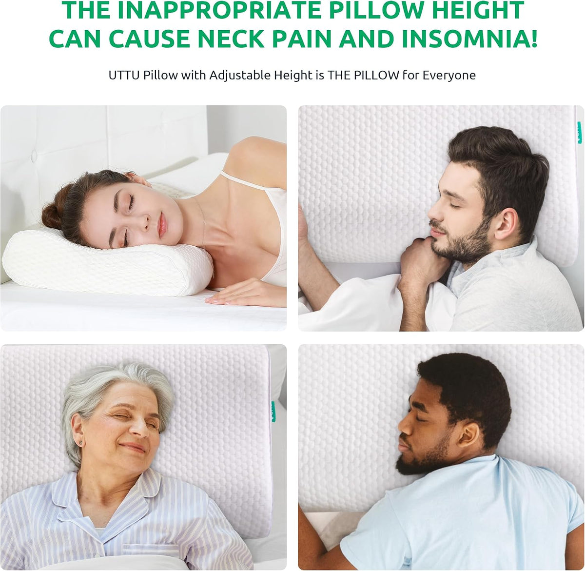 UTTU Cervical Pillow for Neck Pain Relief, Memory Foam Neck Pillow for Sleeping, Adjustable Orthopedic Sandwich Pillow, Contour Cooling for Side Back Stomach Sleeper, Queen(23.6"×13.8"×5.2"/4.5")