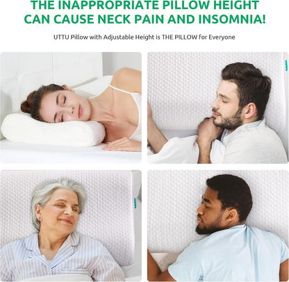 UTTU Cervical Pillow for Neck Pain Relief, Memory Foam Neck Pillow for Sleeping, Adjustable Orthopedic Sandwich Pillow, Contour Cooling for Side Back Stomach Sleeper, Queen(23.6"×13.8"×5.2"/4.5")