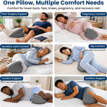 Knee Pillow for Side Sleepers - Cooling Gel Memory Foam Leg Pillow for Side Sleeping, Heart-Shaped Between Legs Cushion for Pressure Relief on Sciatica, Lower Back, Hips & Joints, Grey