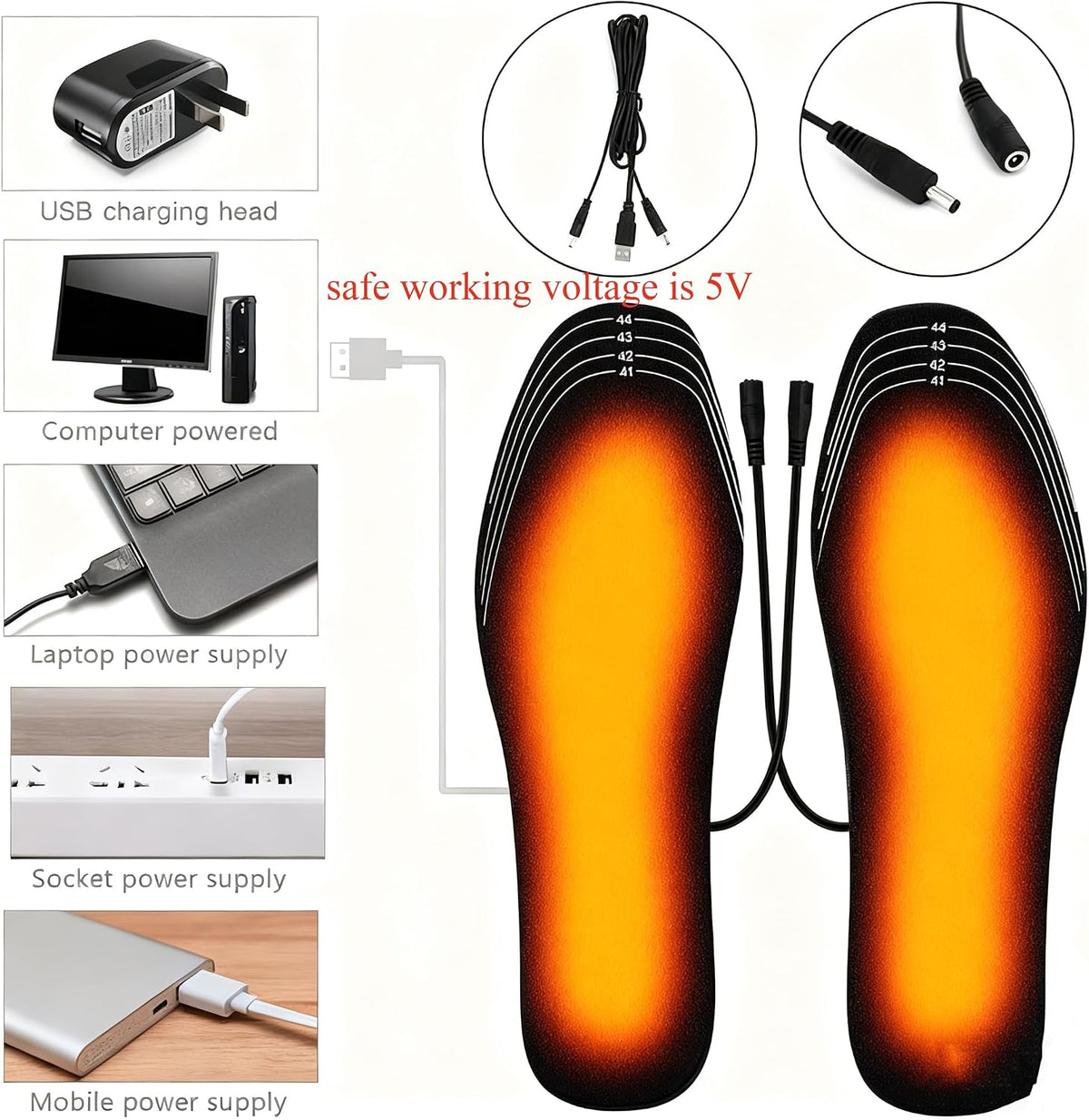 USB Heated Insoles Rechargeable Heating Insoles Multiple Sizes Electric Foot Warmer Mat for Camping, Fishing, Hiking