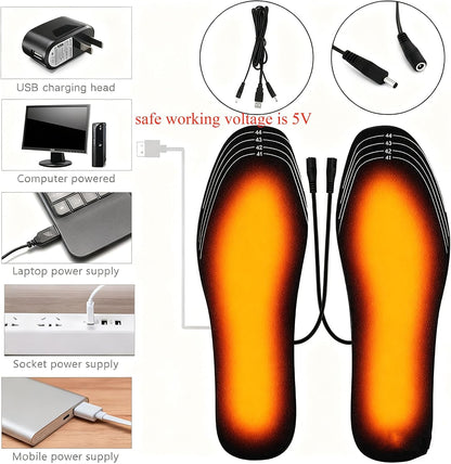 USB Heated Insoles Rechargeable Heating Insoles Multiple Sizes Electric Foot Warmer Mat for Camping, Fishing, Hiking