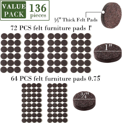 Fursafe&Q Felt Furniture Pads, Furniture Felt Pads for Hardwood Floors -Self Adhesive Chair Leg Floor Protectors, Protect Your Floors from Nicks, Bumps and Scratch,96 Pcs Round Cabinet Door Bumper