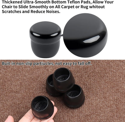 Ezprotekt Chair Leg Sliders for Carpet, 24 Pcs Square Chair Glides for Carpet, Carpet Furniture Pads Stool Leg Protectors Caps, Carpet Furniture Glides Quickly and Easily (L Fit:1" - 1.4")