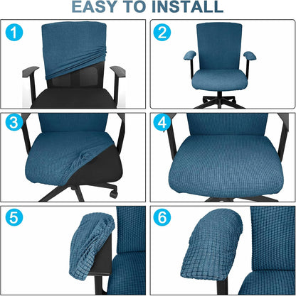 Tallew 4 Pcs Office Chair Covers Set Computer Universal Protective Stretchable Chair Seat Covers Desk Armrest Slipcovers Pads Office Cushion Backrest for Rotating (XL,Silver Gray)