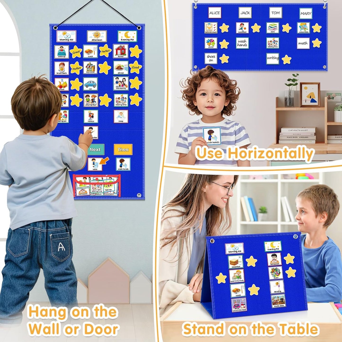 Visual Schedule for Kids with Autism Chore Chart for Toddler Planning Board Daily Routine Chart Autism Learning Materials Classroom, Home Use with 124 Cards (Blue)