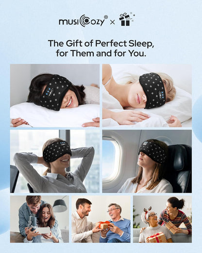 MUSICOZY Bluetooth Sleep Mask Headphones for Side Sleepers | Soft Mesh Eye Masks With Ultra-Thin Speakers, HD Audio, Comfortable Fit For Sleeping, Travel and Relaxation