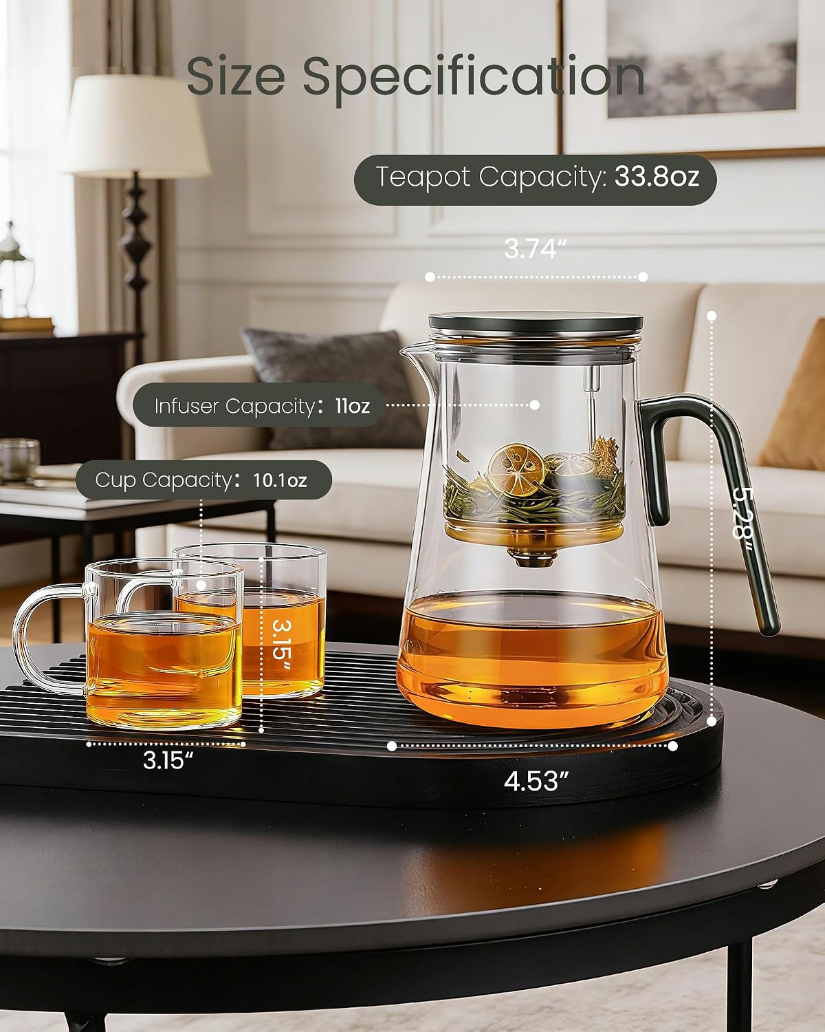 ZENS Magnetic Glass Infuser Teapot for Loose Tea, 27oz Walnut Wood Handle | Magic Teapot with Infuser, Echanted Tea Maker, Mess-Free Loose Leaf Tea Diffusers for Tea lover Gifts