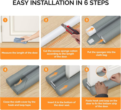 fowong Door Draft Stopper, 36" Adjustable Under Door Noise Stopper, Grey | Durable Door Draft Blocker Helps to Seal Door Gaps, Reduce Drafts, Noise, Dust & Light, Fit Doors 30"–36", Easy to Install