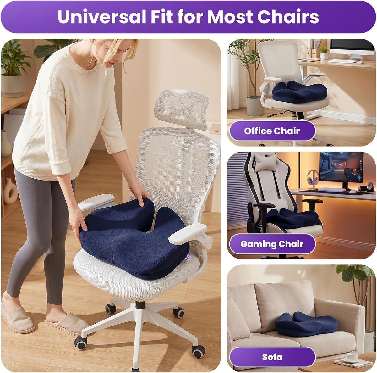 ZZ-WELL Seat Cushions for Office Chairs, Coccyx Cushion for Tailbone Pain, Memory Foam Butt Pillows for Computer Gaming Chair, Patented Pressure Relief Design Chair Cushion (Light Grey, XX-Large)