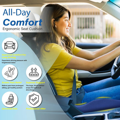 Allaboutsla Car Seat Cushion for Driving, Car Seat Pillow for Short Drivers | Ergonomic Memory Foam Seat Cushion for Pain Relief, Adult Booster Seat for Car, Butt Cushion for Car, Truck, Office, B&G