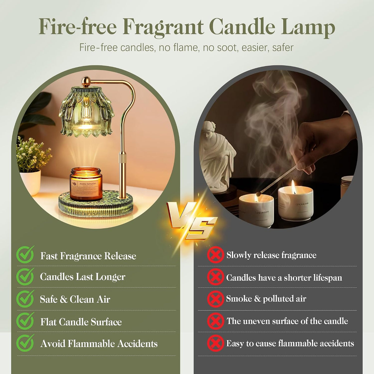 Candle Warmer Lamp with Timer Dimmer, Modern Wax Warmer for Scented Wax Jar Candle Warmer with 2 Bulbs, Adjustable Height Glass Lamp for Gifts for Women, Home Decor, Gold Amber