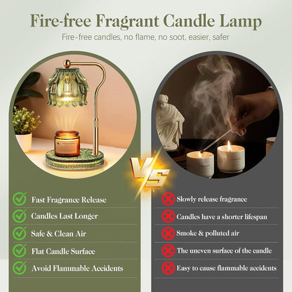 Candle Warmer Lamp with Timer Dimmer, Modern Wax Warmer for Scented Wax Jar Candle Warmer with 2 Bulbs, Adjustable Height Glass Lamp for Gifts for Women, Home Decor, Gold Amber