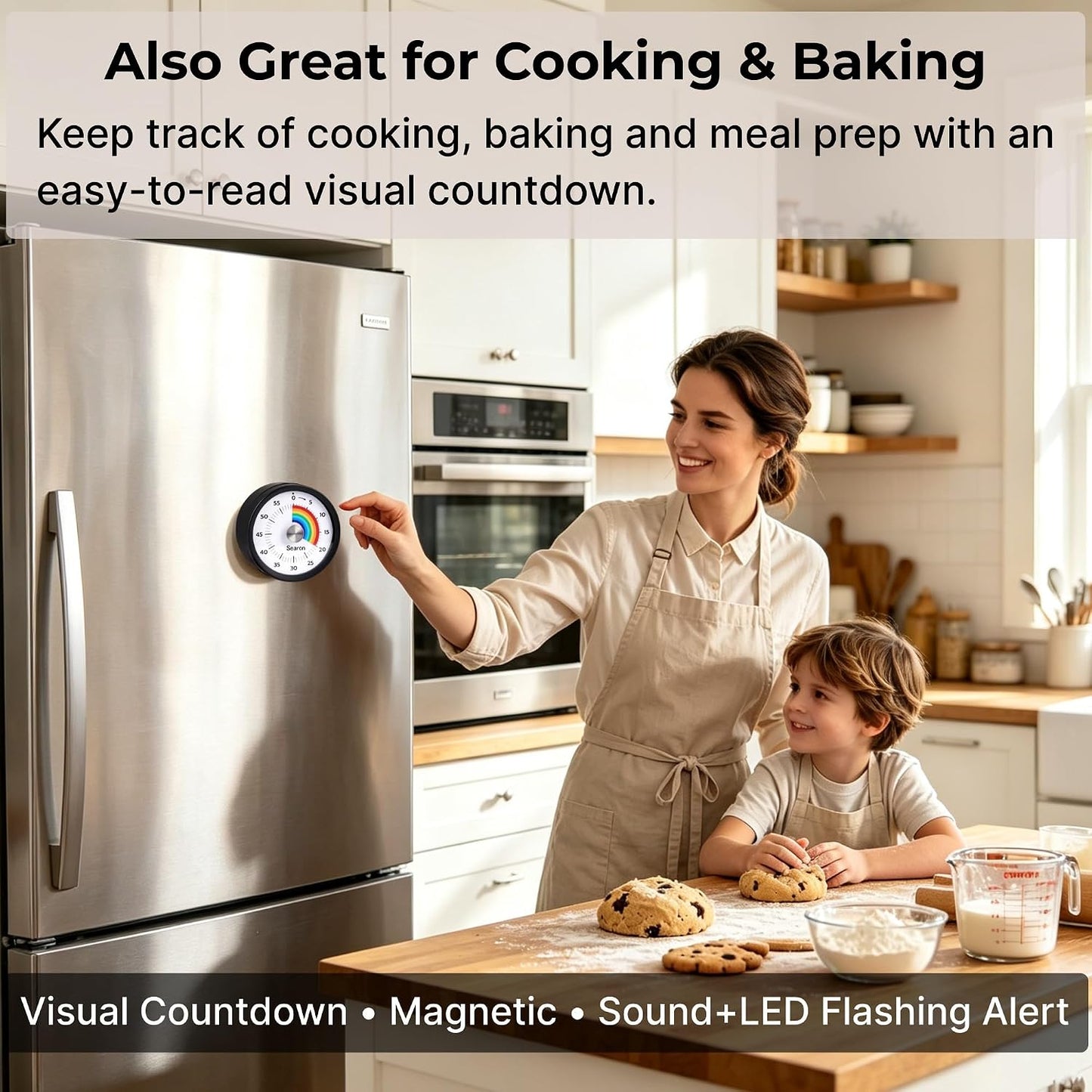 Searon Magnetic Visual Classroom Timer for Teachers, 60-Minute Countdown | No-Tick with Sound or Silent LED Alert, Pause, Magnet/Stand/Hang for Reading, Small Groups & Classroom Routines