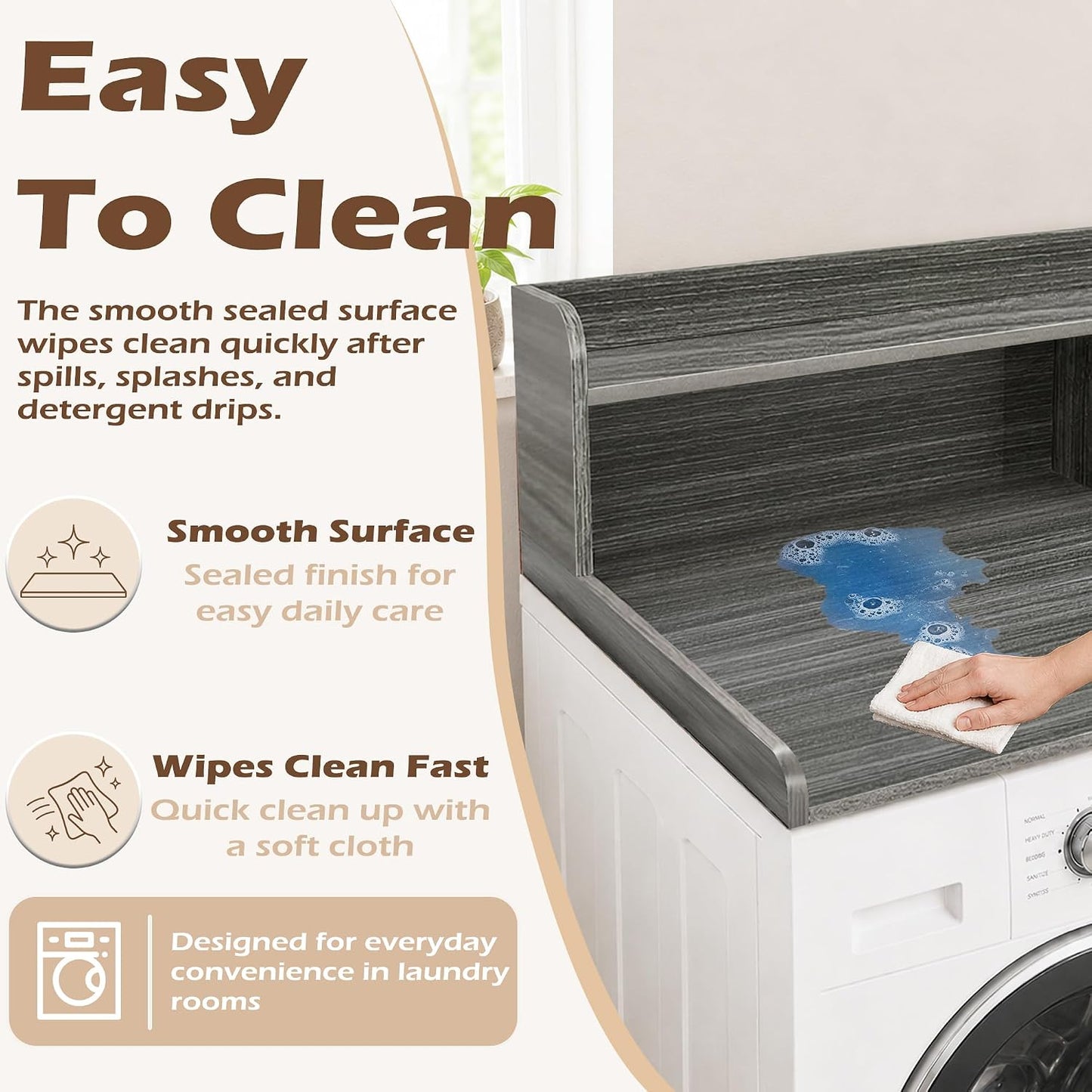 Royxen Laundry Countertop with 2-Tier Shelf Universal Fit, Washer and Dryer Countertop with Storage Space, Shelf Height 11.5 Inches, Solid Wood Core, Walnut