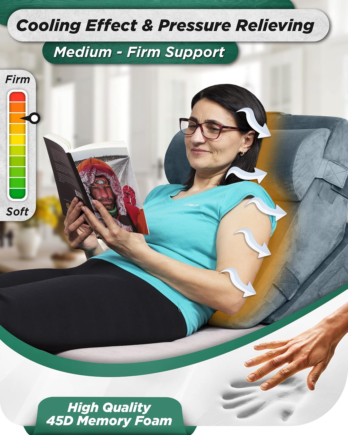 Lunix LX6 FSA 3-Piece Compact Support for Reading, Rest & Leg Elevation, Premium Odor-Free Orthopedic Bed Wedge Pillow Set, Memory Foam, Washable Cover, Pebble White