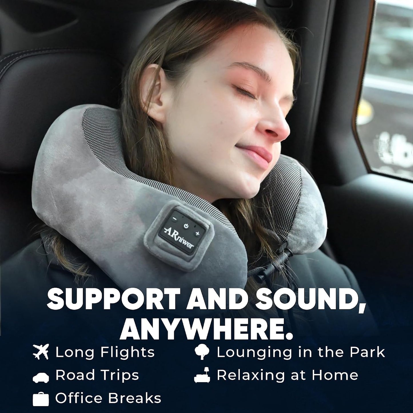 Bluetooth Music Semicircular Neck Pillow Wireless Bluetooth Speaker Suitable Airplane,Bus,Train,Car,Office,and Outdoor Camping for Sleeping, Resting The Best Travel Essentials. (Black)