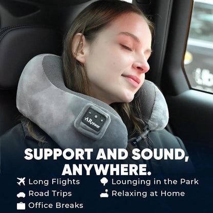 Bluetooth Music Semicircular Neck Pillow Wireless Bluetooth Speaker Suitable Airplane,Bus,Train,Car,Office,and Outdoor Camping for Sleeping, Resting The Best Travel Essentials. (Black)